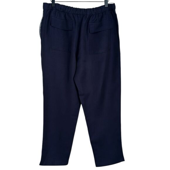 ZARA Women’s Navy Blue Rustic Linen Blend Drawstring Pants Size L - Picture 2 of 10